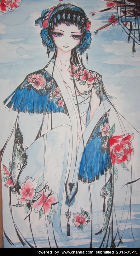 手绘插画,线稿,水彩插画,传统绘画区(完成作品)  看昆剧牡丹亭有感而