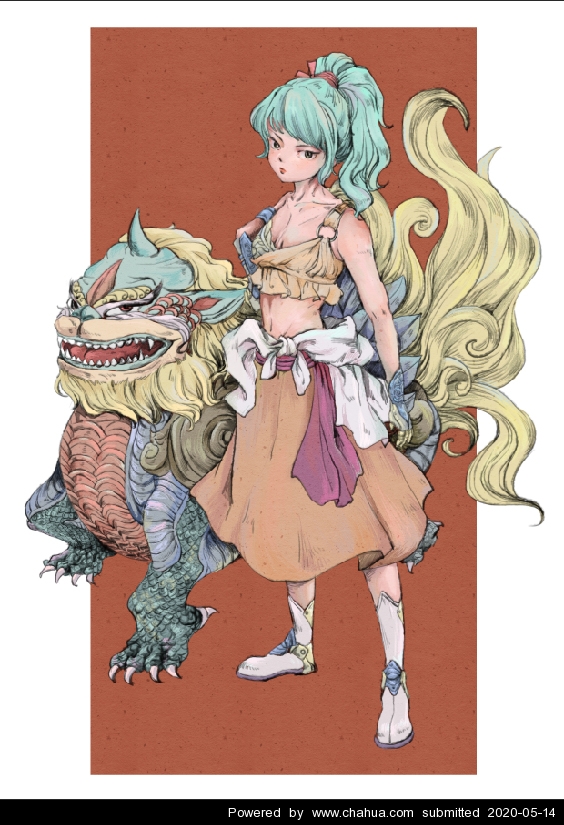 blue仒嬮的插画作品 - 山海经-獬豸 - 插画中国 - www.chahua.org